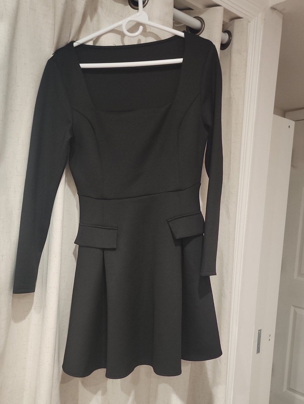 Amazon Black Long-Sleeve Square-Neck Mini Dress
